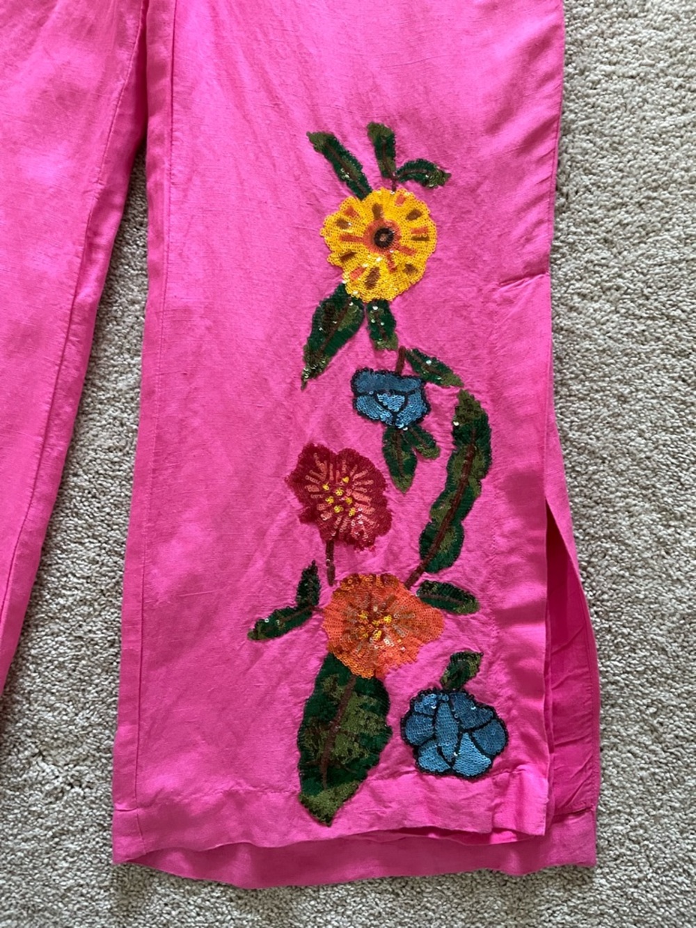 Boston Proper Embroidered Wide-Leg Pants Size 8 Pink Statement Resort Chic ✨ - Picture 3 of 6